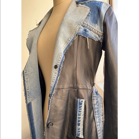 NWOT Genuine leather and Denim coat. - Picture 2 of 8